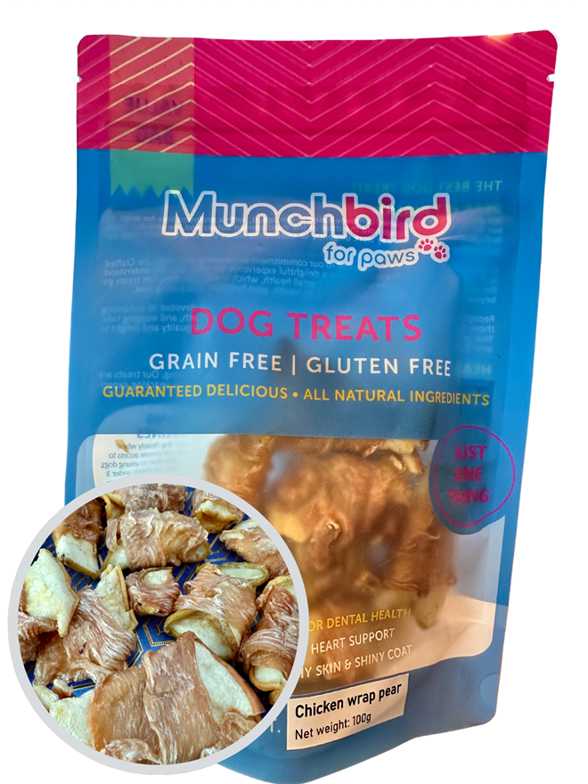 Chicken Wrapped Pear Dog Treats | Munchbird | Healthy Dog Treats