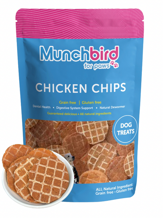 Munchbird Chicken Chips Chicken Waffle for Dogs Dehydrated Dog Treats