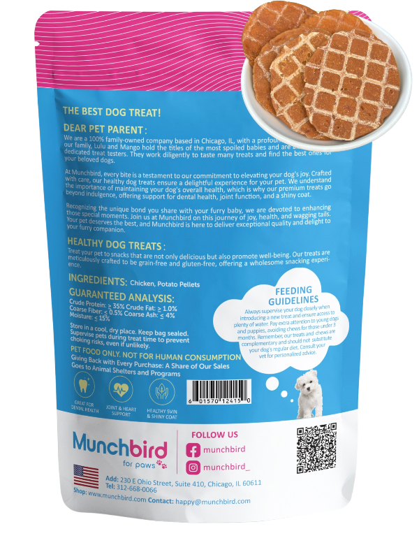 Munchbird Chicken Chips Chicken Waffle for Dogs Dehydrated Dog Treats