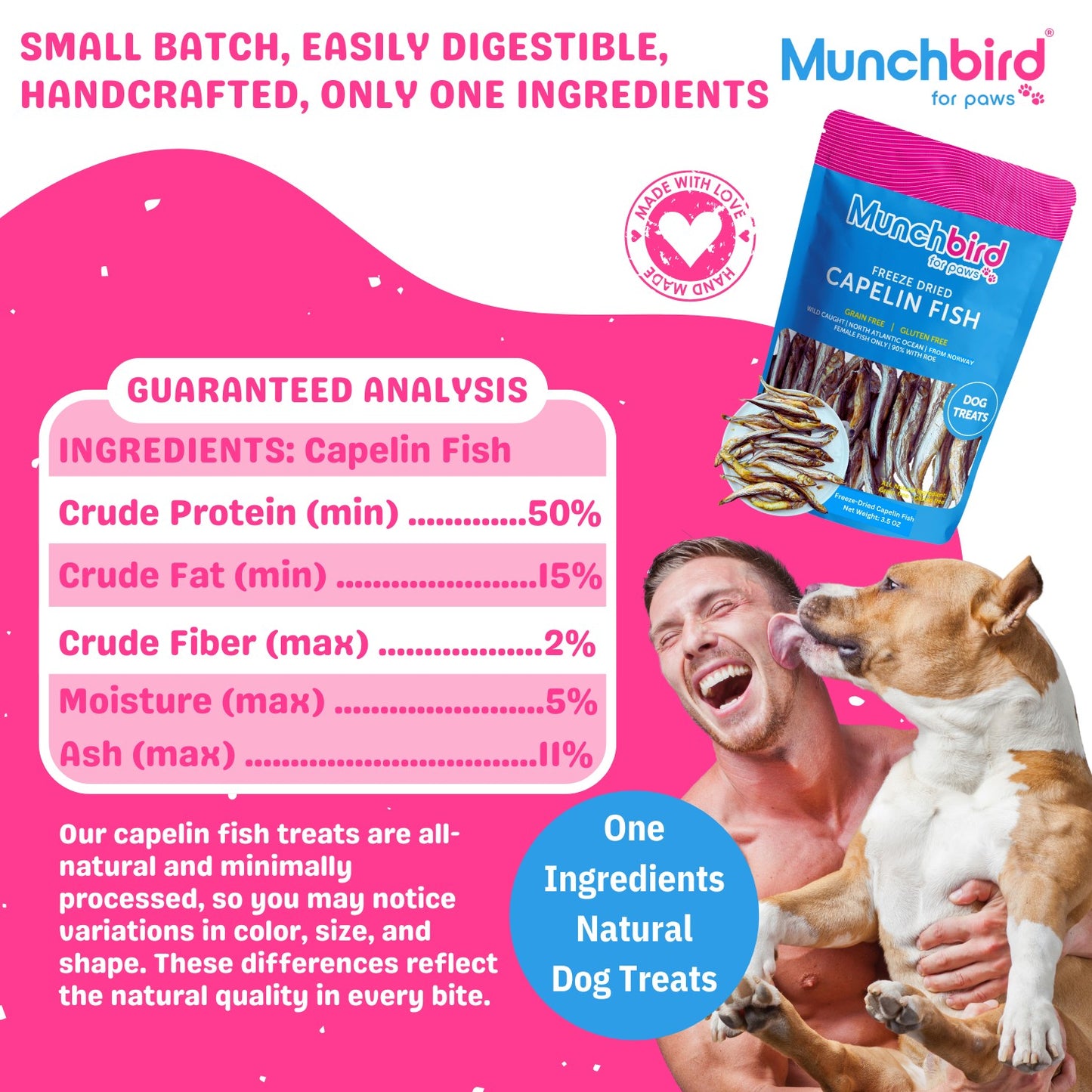 Wild-Caught Capelin Fish Dog and Cat Treats with Roe, Freeze Dried