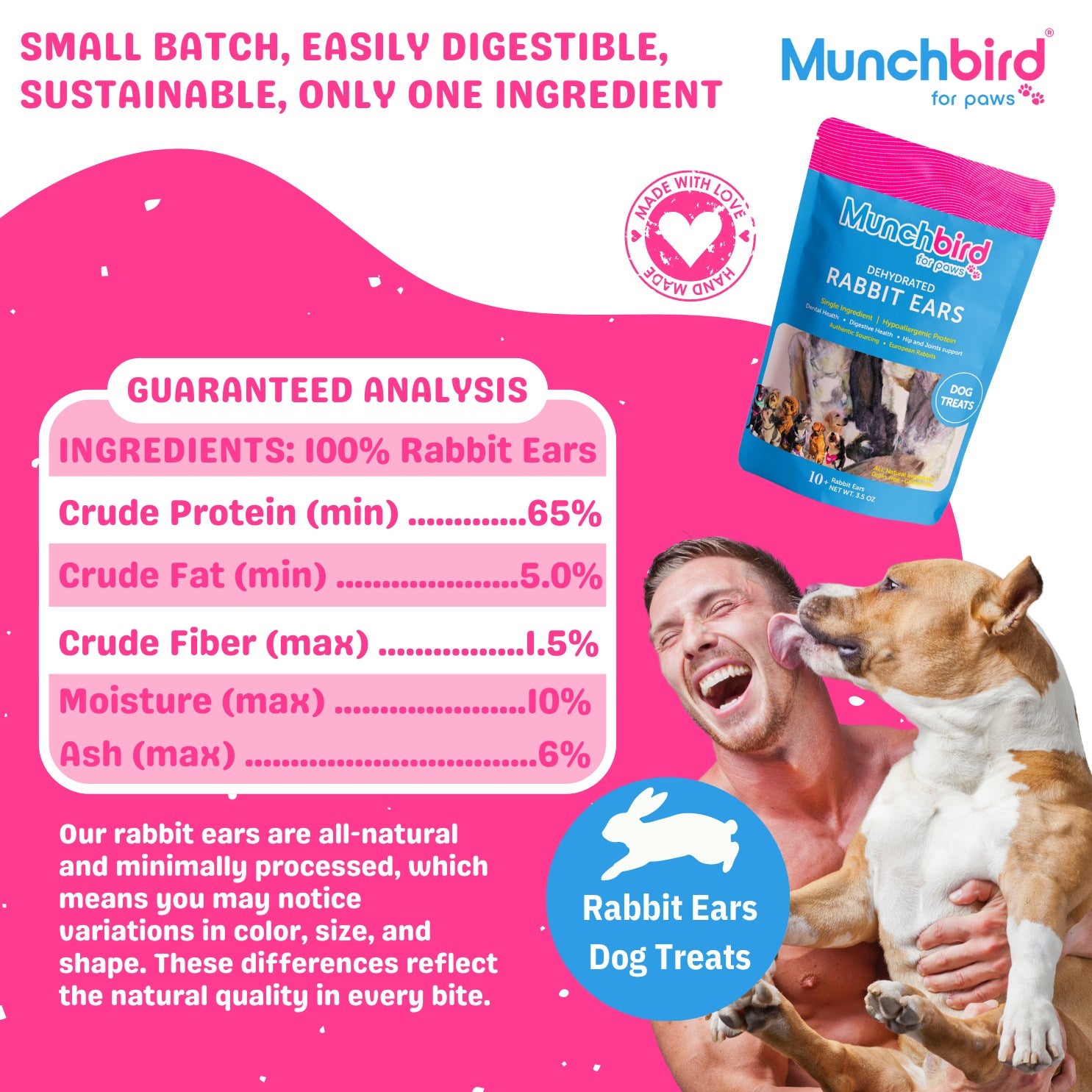 Glucosamine Chews for Dogs, Munchbird Rabbit Ear with Fur Dog Treats l Rabbit Ears for Dogs, Rabbit Feet Dog Treat