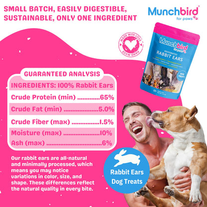 Glucosamine Chews for Dogs, Munchbird Rabbit Ear with Fur Dog Treats l Rabbit Ears for Dogs, Rabbit Feet Dog Treat