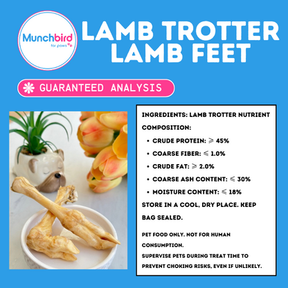 Munchbird Lamb Trotter Lamb Feet Dog Treats, alternative to turkey tendon for dogs and beef corium, Hypoallergenic Dog Bones Chews