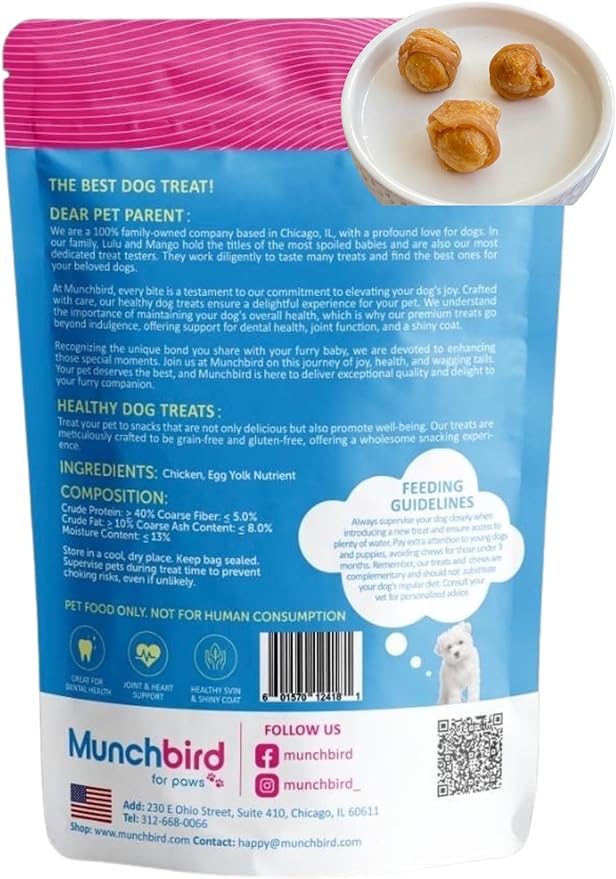 100 Pure Chicken Egg Yolk for Dogs l Handcrafted Dog Treats Munchbird