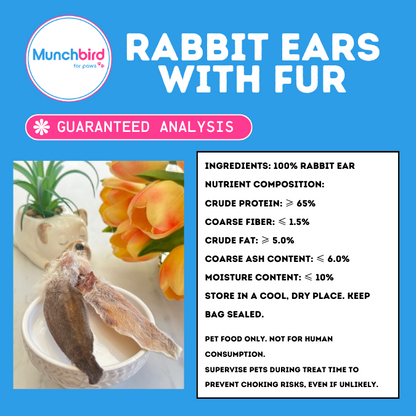 rabbit dog treats, Glucosamine Chews for Dogs, Munchbird Rabbit Ear with Fur Dog Treats, Rabbit Ears for Dogs, rabbit feet dog treat