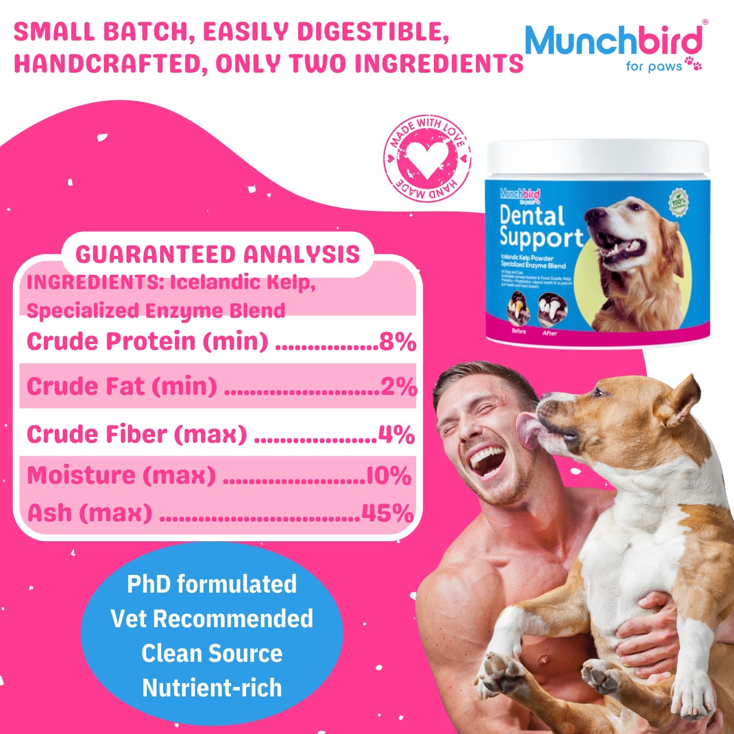 Dental Powder for Dogs & Cats, Natural Kelp & Enzyme Blend, Plaque