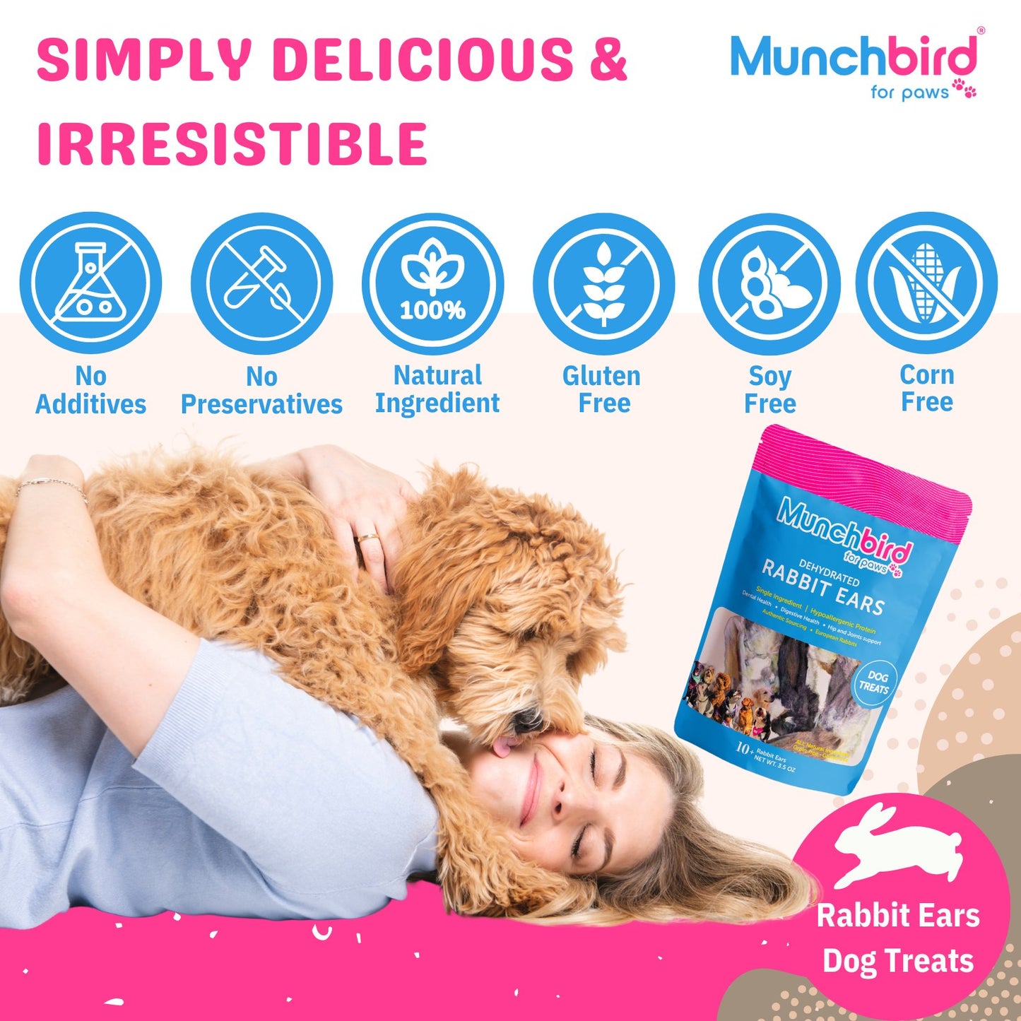 Glucosamine Chews for Dogs, Munchbird Rabbit Ear with Fur Dog Treats l Rabbit Ears for Dogs, Rabbit Feet Dog Treat