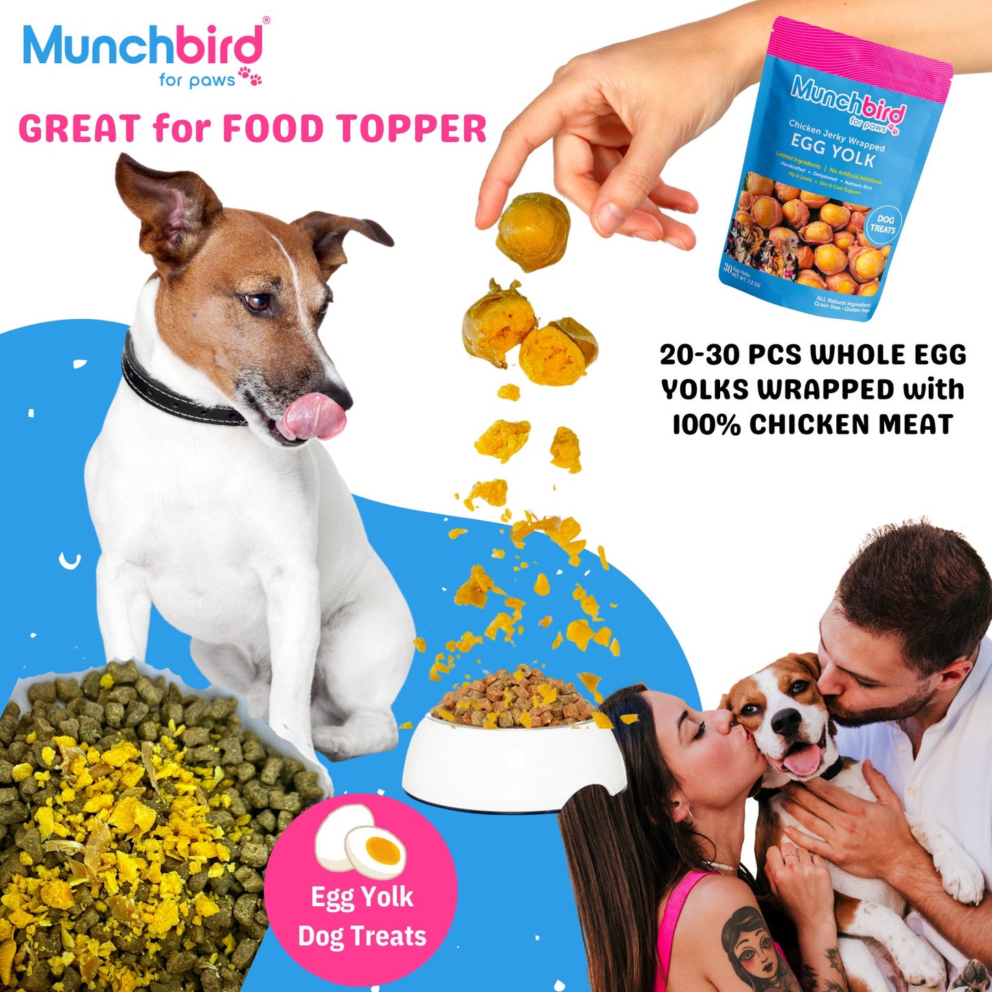 Munchbird Chicken Jerky Egg Yolk Dog Treats Great for Food Topper