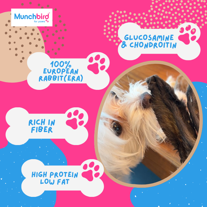 Glucosamine Chews for Dogs, Munchbird Rabbit Ear with Fur Dog Treats, Rabbit Ears for Dogs
