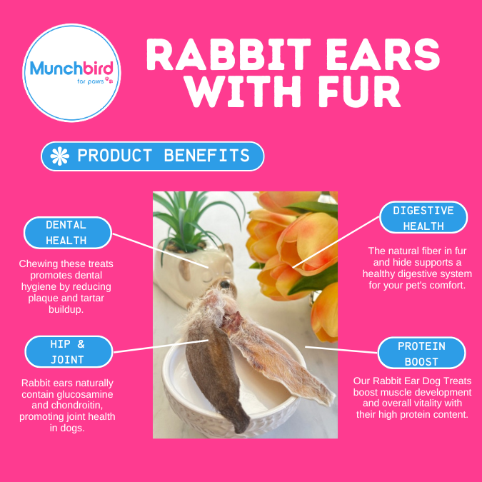 rabbit dog treats, Glucosamine Chews for Dogs, Munchbird Rabbit Ear with Fur Dog Treats, Rabbit Ears for Dogs, rabbit feet dog treat